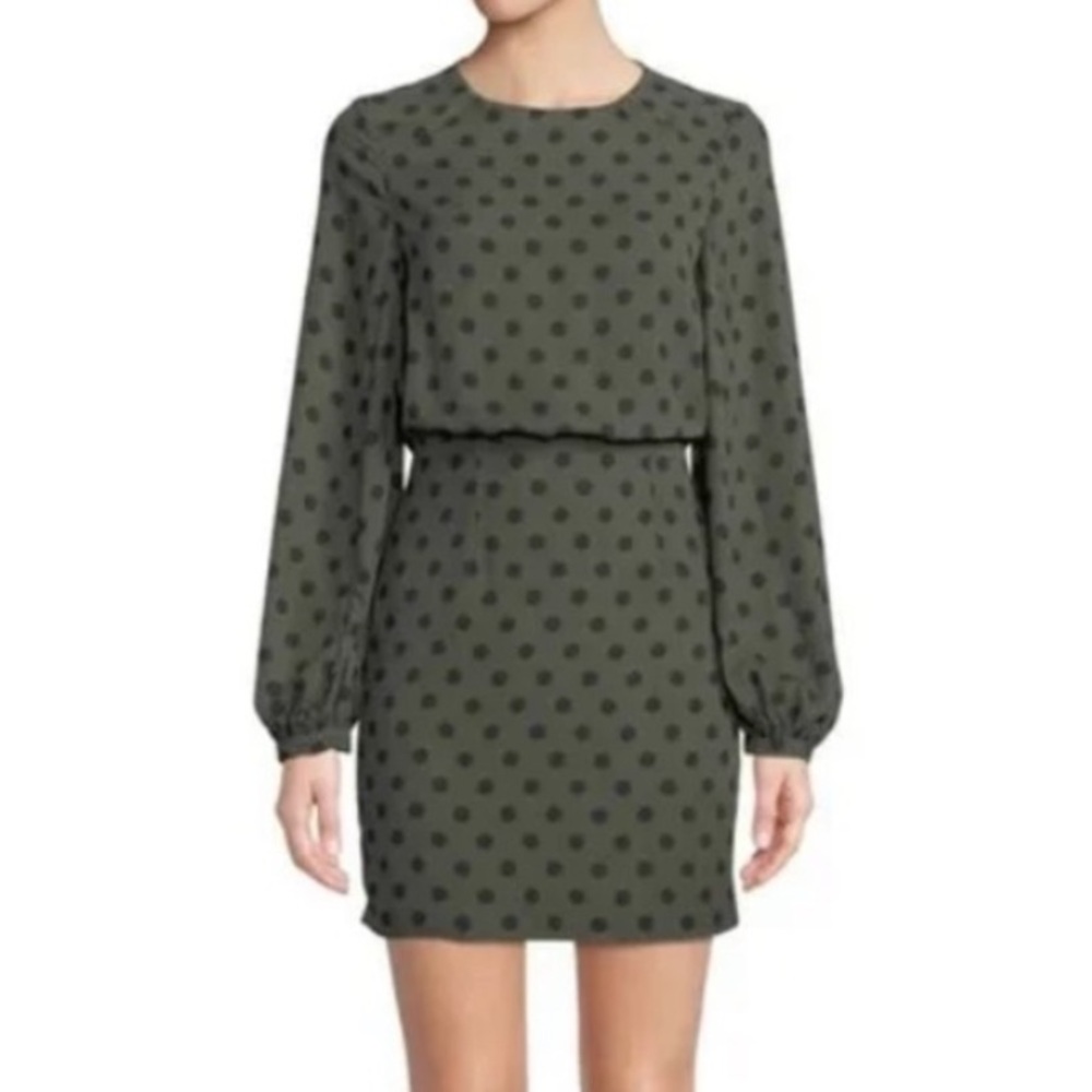 Fame + Partners olive green polka dot dress